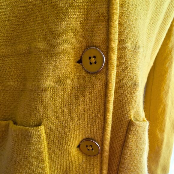 Talbots S Petite Yellow Sweater Blazer Knit Merino Wool Preppy - Picture 7 of 10